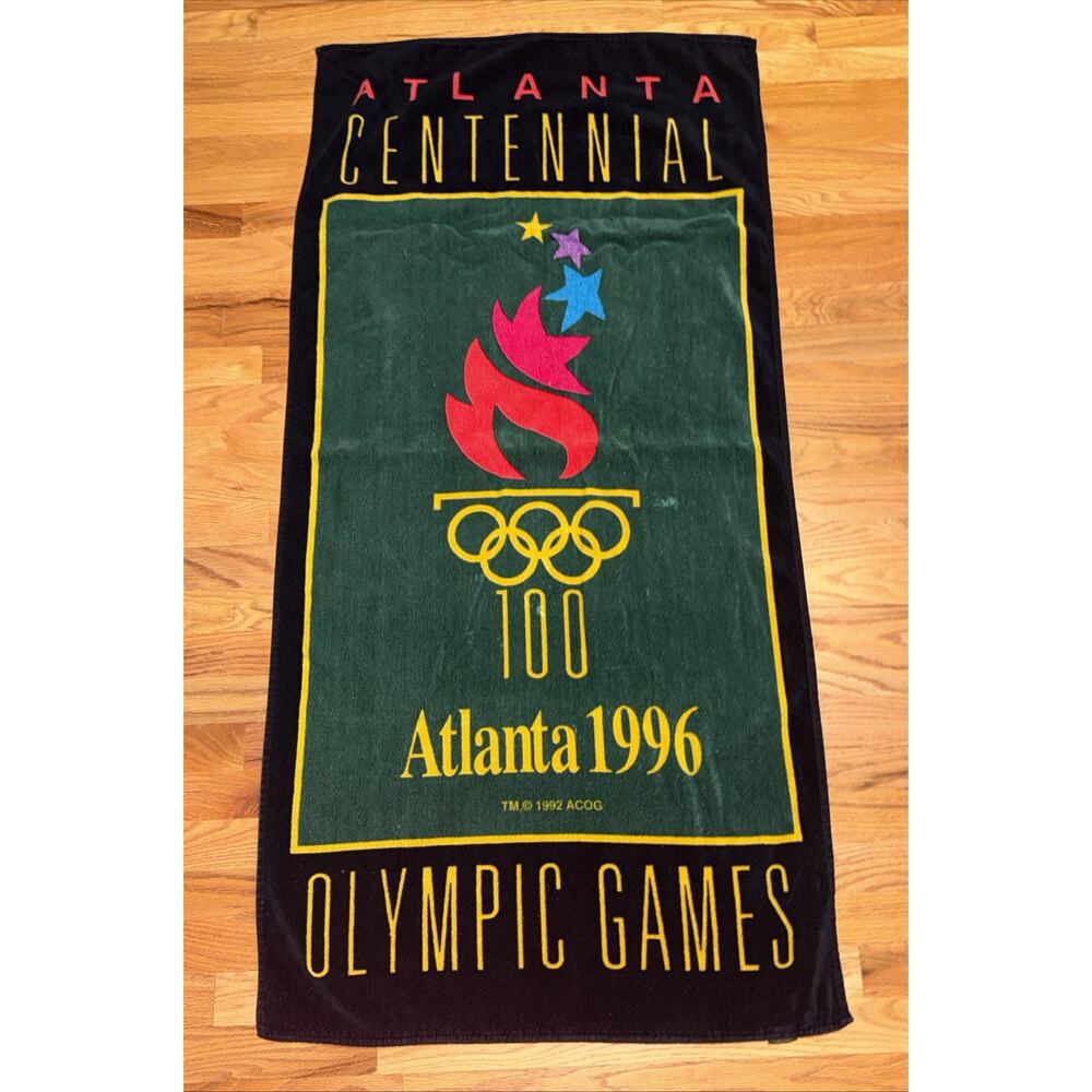 Vtg Atlanta 1996 Centennial Olympic Games Beach Towel 100 Year Anniversary Flame